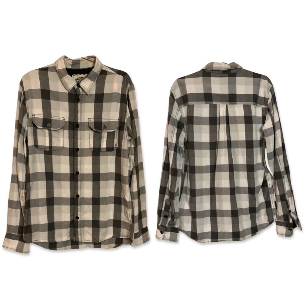 Vans Off The Wall Collar Double Pocket Metal Button Down Plaid Men M Grey